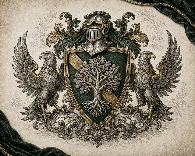 Green tree of life crest with eagle supporters from the online coat of arms creator