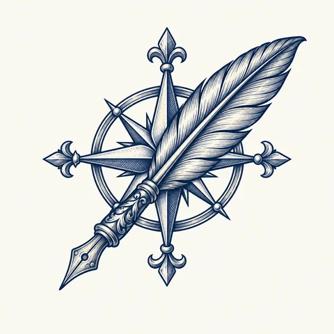 Quill over a compass rose representing automatic crest design selection